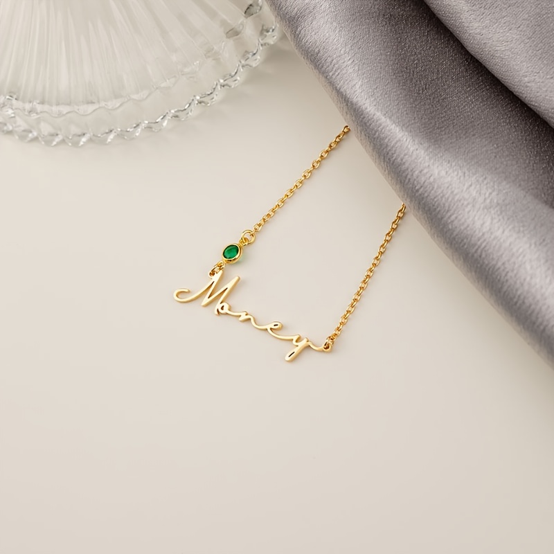 Custom Birthstone Name Necklace, 18K Gold Plated
